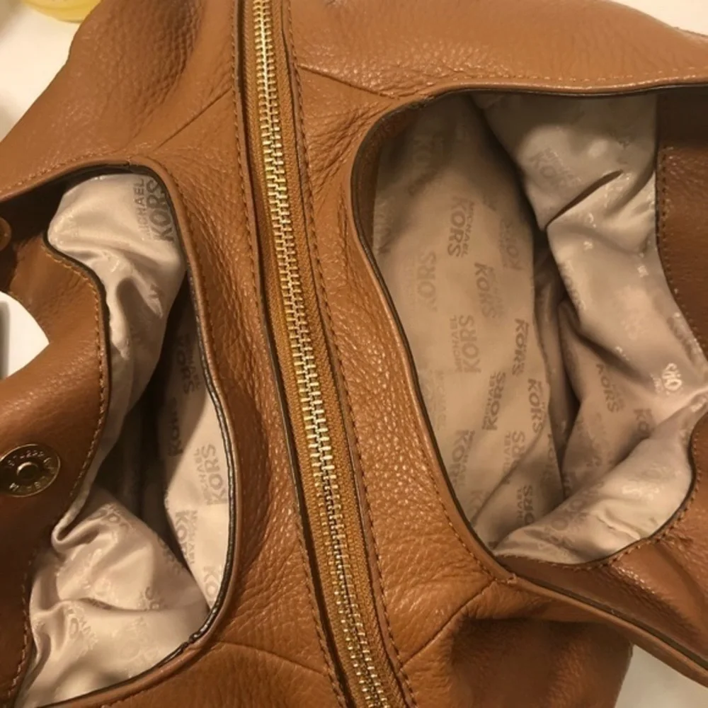 Michael kors brown leather triple compartment bag